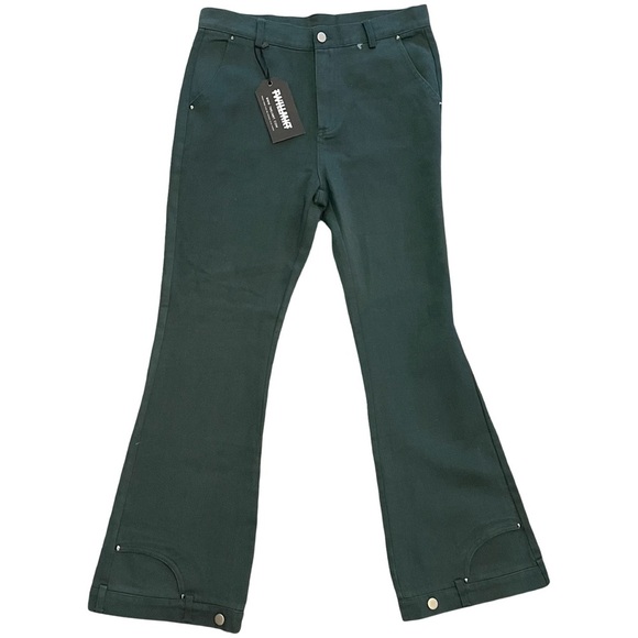 Twillmkt Green Wide Leg Jeans with Sliver Metal Detailing Size L NWT - Picture 1 of 4